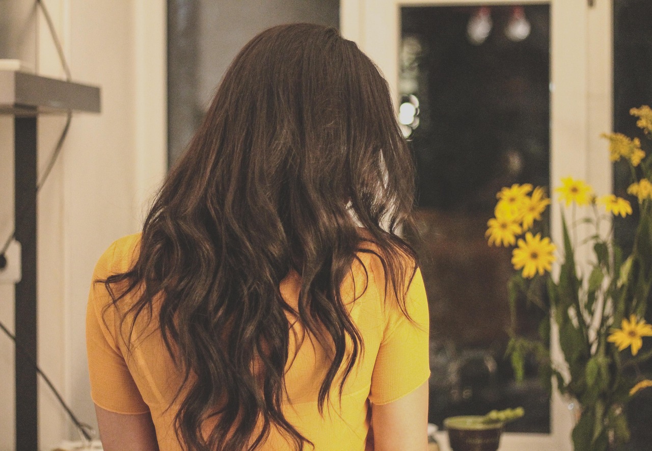 brunette, curly hair, girl, hair, yellow, yellow flowers, brown hair, curly hair, curly hair, curly hair, curly hair, curly hair